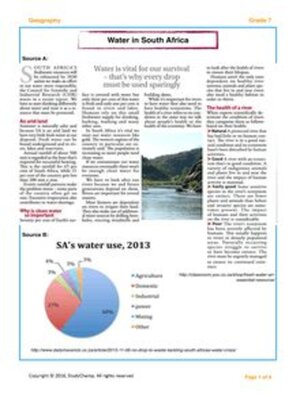 cover image of Grade 7 Geography Test: Water Resources in South Africa